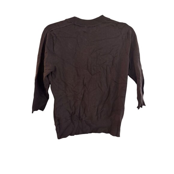 Investments Petites PM Brown 3/4 Sleeve Knit Cardigan Sweater With Ribbed Hem & - Picture 3 of 3